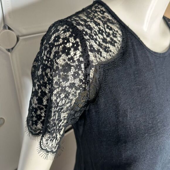 A Pea In The Pod Maternity Black Short Lace Sleeve Linen Blouse Size Small - Picture 2 of 9